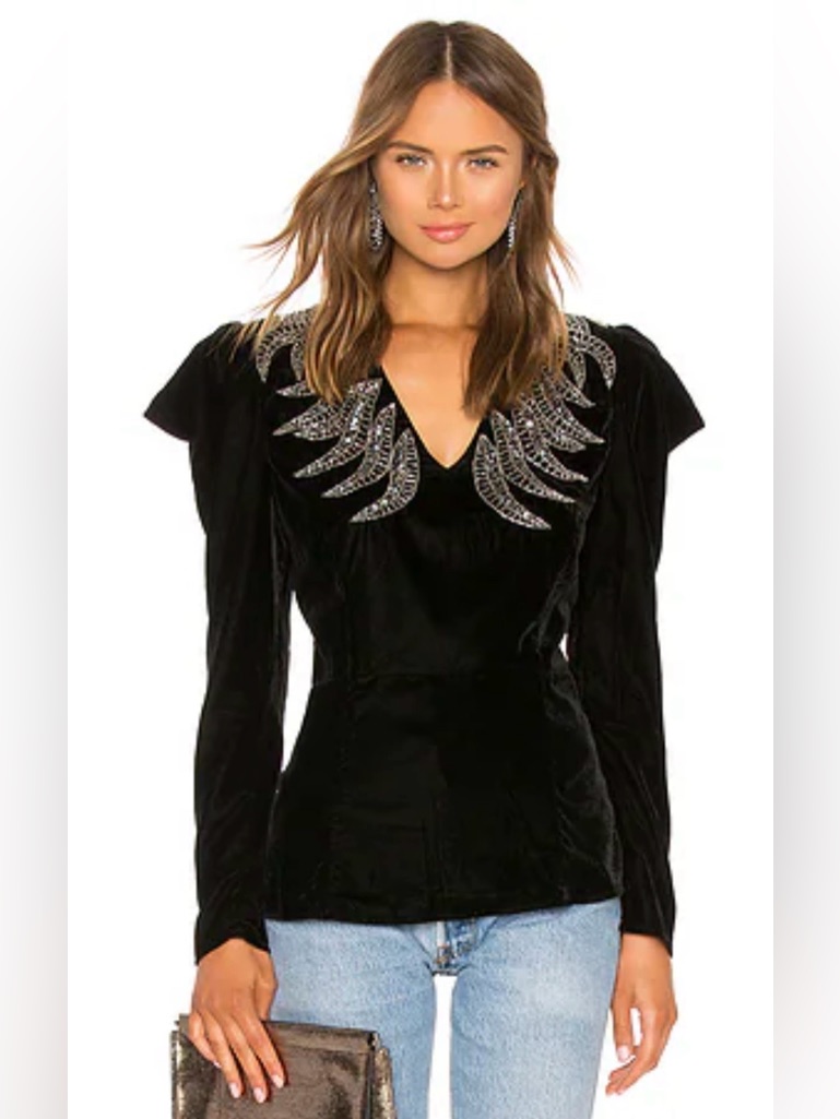 Dodo Bar Or Black Velvet Embellished Top